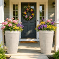 2-Pack 20" Vintage Ivory Resin Tall Planters with Fluted Texture by Ultym