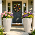 2-Pack 20" Vintage Ivory Resin Tall Planters with Fluted Texture by Ultym