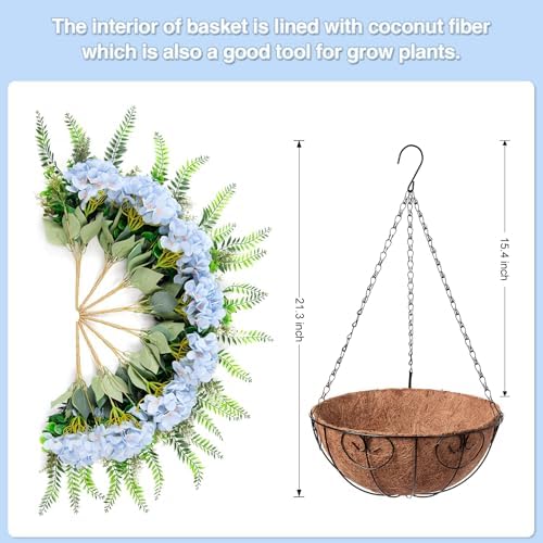 Ammyoo Artificial Blue Hydrangea Flowers with Hanging Basket for Home Decor - Image 5