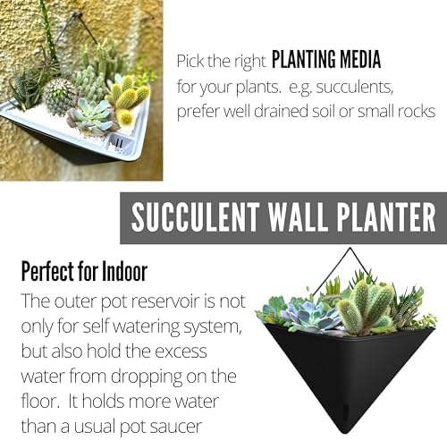LaLaGreen Bundle- 4 Pack, 12 Inch Self Watering Geomeric Pot + 2 Pack, 20 Inch Brown Rectangular Wall Planter Vertical Window Plant Pot Indoor Garden Modern Stylish Hanging Flower Vase Vessel Decor - Image 5