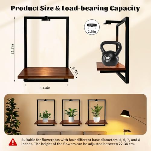 Wall Floating Plant Shelf With Full Spectrum Grow Light, 2 Set, Hold 30LB - Image 2