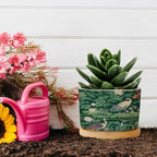 Garden Green Planter Ceramic Pink Peony Pond Geese Round Flower Pot with Drainage Holes and Bamboo Tray Pot for Pots Outdoor Indoor Plants - Image 5