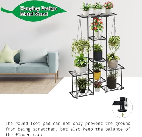 Plant Stand Indoor Outdoor, Metal 6 Tier Tall Hanging Plant Shelf for Multiple Flower Planter Large Heavy Duty Ladder Plant Holder for Garden, Black (y-201) - Image 7