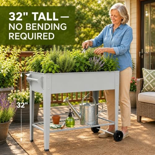 LEETOLLA     Elevate Herb Garden Planter Box Outdoor Raised Planter Box with Legs On Wheels for Vegetables Flower Tomato Patio Backyard - Image 2