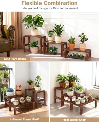 3 Tiered Wooden Plant Stand Shelf Indoor Outdoor,Corner Small Flower Stand - Image 3