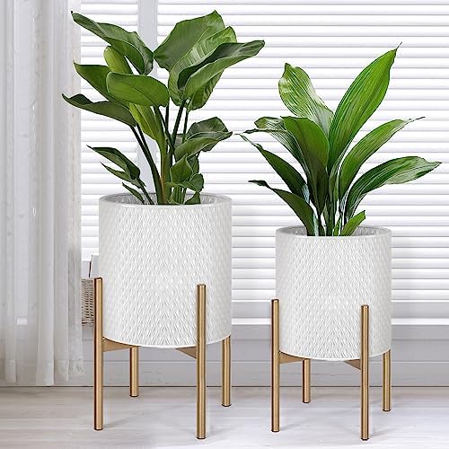 Oakrain Set of 2 Modern Planters with Stand for Indoor Outdoor Plants by Oakrain