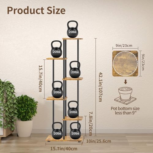 LASZOLA Plant Stand Tall for Indoor Corner with Light, 5 Tier Wood Brown - Image 6