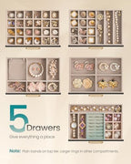 SONGMICS 5-Layer Jewelry Box with Glass Window, 5 Drawers, Golden Handles - Image 4