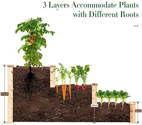 GIANTEX 3 Tier Raised Garden Bed Wood Elevated Planter Box Vegetable Flower Growing Bed Kit Outdoor Planting Container for Backyard Lawn Patio Planter Raised Beds, Easy Assembly 49"X49"X22" - Image 4