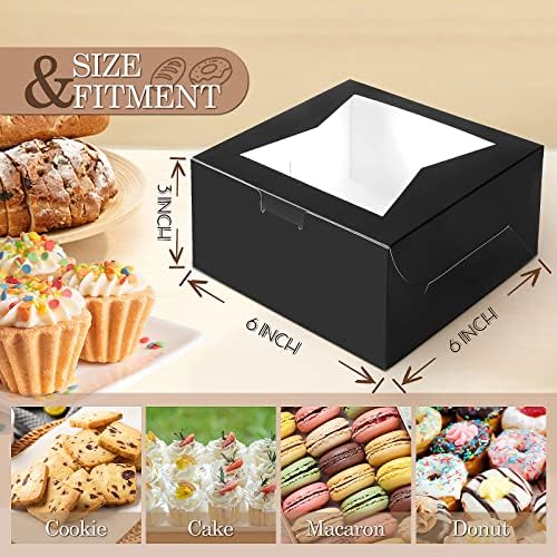 KPOSIYA 65PCS Bakery Boxes with Window 6x6x3 Inches 5 Style Cookie Boxes Small Pastry Boxes for Candy, Dessert, Pastry, Donuts, Birthday Party, Wedding(Black) - Image 2