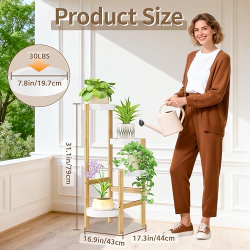 LASZOLA Plant Stand Table Tall for Indoor Corner, 4 Tier Bamboo White - Image 5
