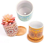 4 pcs 3.0 inches Ceramic Succulent Planters - with Bamboo Trays, Small Plant/Cactus/Bonsai/Flower Container Pots Gift with a Drainage Hole for Windowsill and Office Table Home Decor - Image 4