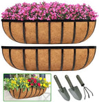 LCHUANG Railing Planter Window Box - 2 Pack 30 Inch Deck Balcony Rail Planter with Coconut Coir Liner, Fence Metal Hanging Flower Planter Basket Deck Railing Planter Boxes for Outdoor Garden by LCHUANG