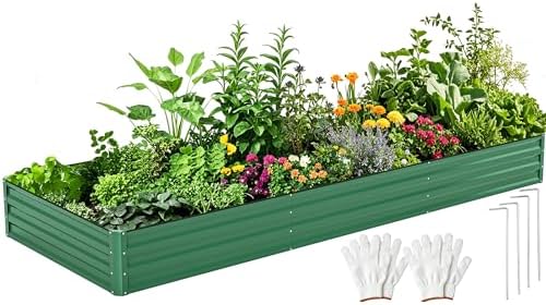 DWVO 12 x 4 x 1 FT Raised Garden Bed Kit, Outdoor Galvanized Flower Bed with Safety Rubber and Gloves, Large Metal Planter Box for Vegetables, Flowers, Herbs, Fruits, Green by DWVO