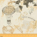 World Map Fabric By The Yard, Retro Airship Upholstery Fabric for Chairs, Old Newspaper Globe Decorative Fabric, Adventure Theme Indoor Outdoor Fabric, Waterproof Fabric, Brown, 5 Yards by Erosebridal