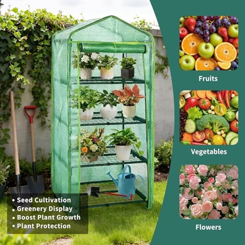 4 Tier Mini Indoor Greenhouse,27"x19"x62" Greenhouse for Indoors&greenhouses for Outdoors with PE Cover and Roll-Up Zipper Door - Image 6