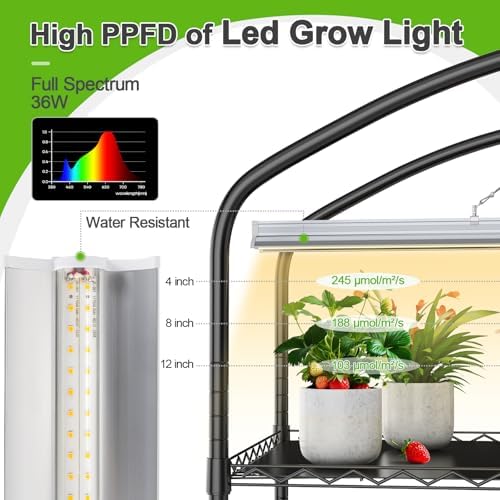 5-Tier Greenhouse with Grow Light, Shelf Height Adjustable Metal Shelf - Image 4
