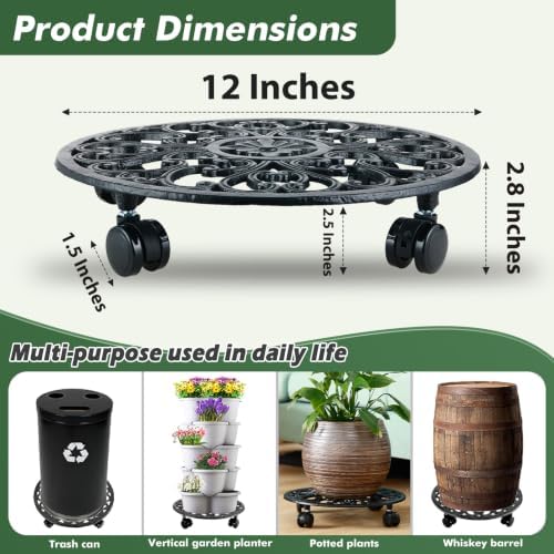 3 Pack 12 In Rolling Plant Stand with Wheels Metal Plant Caddy with Wheels - Image 4