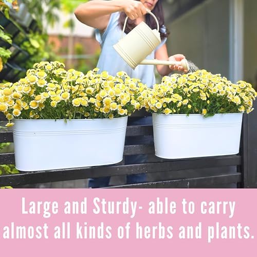 LaLaGreen Large Rail Planter (17 in, 4 Pack) White Metal Balcony Fence Pots - Image 5