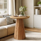 Solid Wood End Table Set of 2, 19" Small Round Pedestal Side Table with Fluted Base, Farmhouse Bedside Table for Living Room, Small Space - Image 3