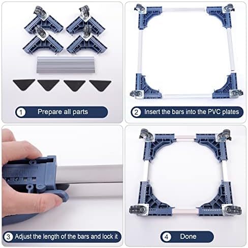 WBD WEIBIDA Adjustable Furniture Dolly with 4 Dual-Locking Wheels, Universal Washing Machine Base Stand, Square Appliance Mover for Refrigerator, Mini-Fridge, Washer & Dryer, Moving Cart - Image 6