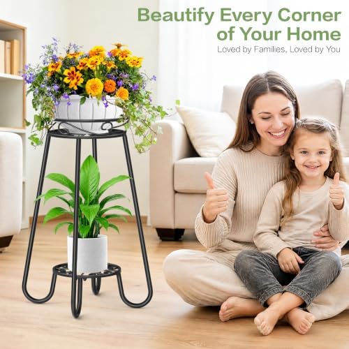 2 Tier 27.2 Inch Tall Corner Plant Stand Indoor Outdoor, Black 4 Leg - Image 6