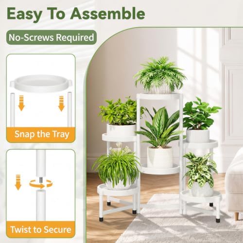 LASZOLA Plant Stand Indoor Outdoor with Large 10 Inch Plastic Tray, White - Image 3