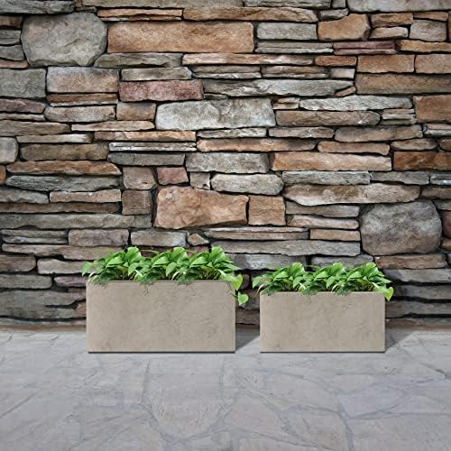 Kante 31.5" and 23.6" L Rectangular Concrete Planters (Set of 2), Outdoor Indoor Modern Plant Pot with Drainage Hole and Rubber Plug for Garden, Patio, Weathered Concrete Finish - Image 7