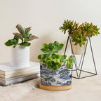 Asian Planter Ceramic Blue and Green Chinoiserie Round Plant Pots with Drainage Holes and Bamboo Tray Pot for Outdoor Garden Home Plant - Image 4
