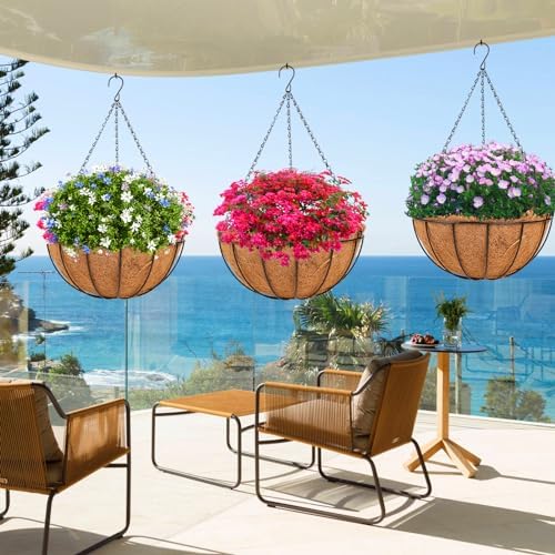 HKZ Hanging Basket Planter Plants Outdoor - 4 Pack 14 Inch Metal Hanging Planter with Coco Liners, Chain Hook Hanging Flower Pots for Indoor Outdoor Garden Porch Decoration - Image 6