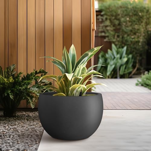 Kante Accent Round Bowl Black Concrete Planter 14.8" Dia, Outdoor - Image 5