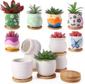 Remerry 18 Pcs 3.5 Inch Mini DIY Ceramic Succulent Pots with Bamboo Tray by Remerry