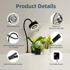 Full Spectrum LED Grow Light with Built-in Cooling Fan, Clip on Plant Lights for Indoor Plants, 2/4/8/12H Auto Timer, 3 Dimmable Levels, CRI 90+ Lamp for Plant Shelves & Succulents 1 Pack - Image 2