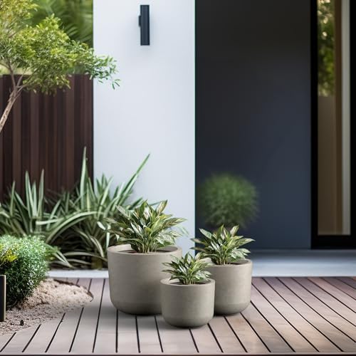 Kante Set of 3 Weathered Concrete Capsule Planters 13.1" 11" 9" Dia - Image 3
