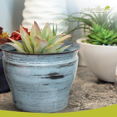 Headwind Glazed Ironstone Vanhorne Collection – 10" Azure Blue Decorative Plant Pot – Lightweight & Triple Coated w/Drainage Flower Pots for Indoor Plants & Outdoor Planter Use by Robert Allen - Image 3