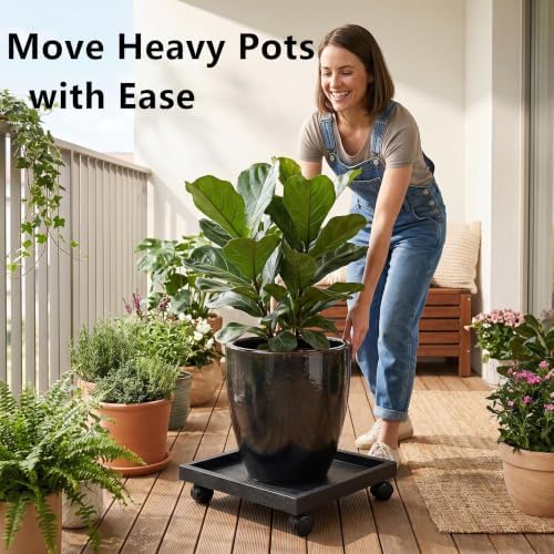 15.3 Inch Square Rolling Plant Caddy Saucer with Wheels, Heavy Duty Wheeled Planter Stand for Potted Plant, Coaster Roller Base Tray with Casters, Flower Pot Dolly Holder for Indoor Outdoor - Image 6