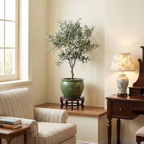 10 Inch Wooden Plant Stand Indoor Chinese Vase Fishbowl Display Stands Round Asian Style Wood Tall Planter Display for Home Indoor Plants Outdoor Decoration - Image 6