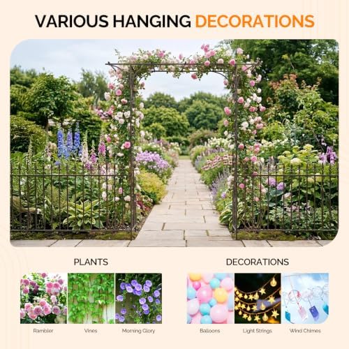 VINGLI Garden Arbor, Arch Archway for Wedding Ceremony Party, Steel Garden Trellis for Plant Climbing, Christmas Garden Decorations Pergola for Garden, Backyard, Lawn, Arch for Hallowmas (Bronze) - Image 7