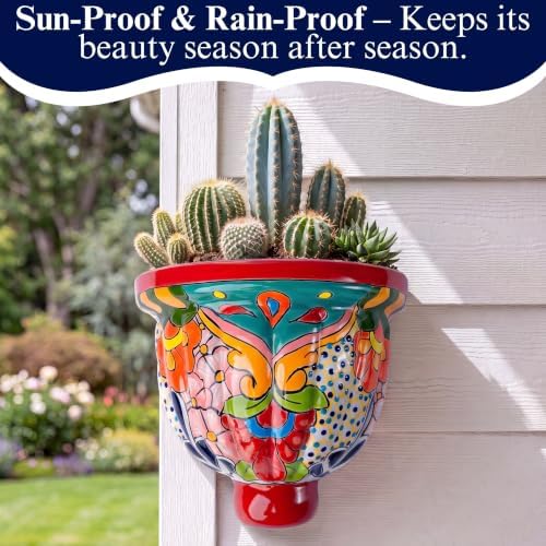 Talavera Wall Planter - Handmade Mexican Hanging Pot (Red-Large) - Image 6