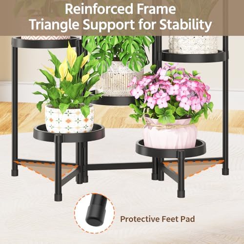 LASZOLA Plant Stand Indoor Outdoor Tall with Plastic Tray, 7 Tiers Black - Image 5