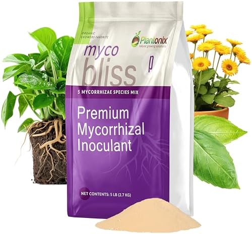Myco Bliss Powder (5lbs) - Mycorrhizal Fungi for Soil - 5 Strain Mycorrhizal Inoculant with 1000 Propagules Per Gram - Highly Concentrated Mycorrhizae for Plants, Potting Soil, & Garden Soil by Plantonix