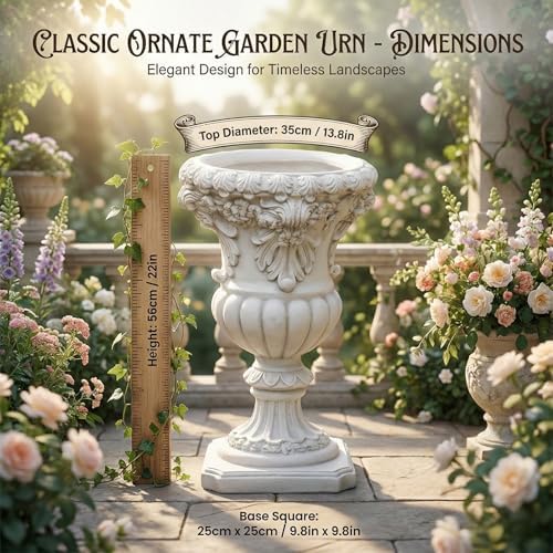 22" Planters for Outdoor Plants- Vintage Roman Relief Magnesium Oxide Outdoor Flower Pots, Decorative Large Urn Planter, Lightweight Garden Vase for Patio, Yard, Porch, Home Decor - Image 5