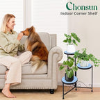 3 Tier Mosaic Corner Plant Stand Foldable Display Shelf Blue - Image 6