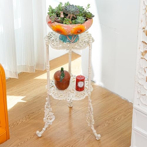 Sungmor Vintage Cast Iron 2-Tier Plant Stand, 24 Inch Tall Antique White - Image 2