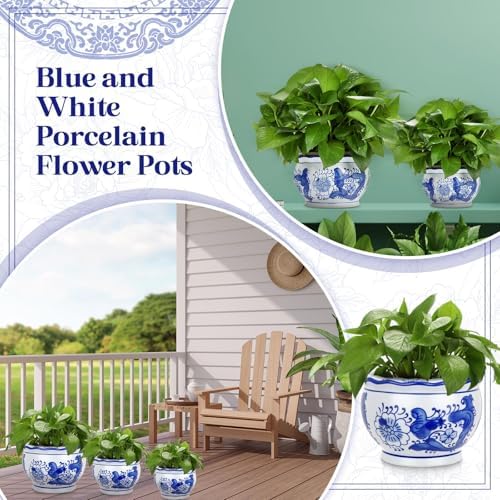 Briwooody Set of 3 Chinoiserie Planters Blue White Ceramic, Elegant Style - Image 5