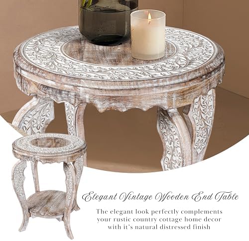 Round Accent End Table, White Wash, 18x22 - Image 5