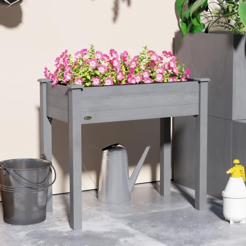 Outsunny Raised Garden Bed with Legs, Bed Liner 34" x 18" x 30", Dark Gray - Image 6