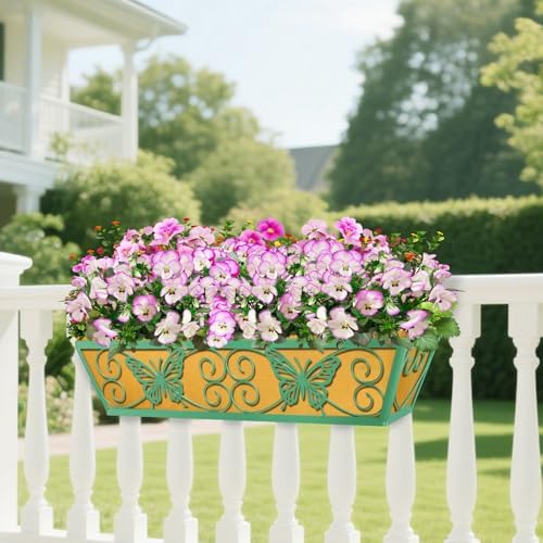 4 Pack 24 Inch Window Boxes Planters Railing Planter Box with Adjustable Brackets for Porch Fence Patio Balcony Hanging Flower Baskets with Woven Fabric for Outdoor Garden Decor - Green - Image 7