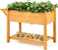 GIANTEX Planter Raised Bed, Elevated Raised Garden Box with 8 Grids and Side Work Table, Outdoor Wood Plant Container Backyard Patio (48.5" Lx21 Wx31.5 H) by Giantex