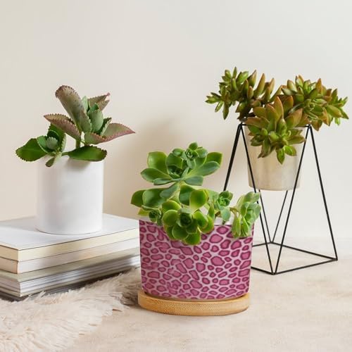 Hot Pink Leopard Print Ceramic Planter Animal Strip Planters for Outdoor Plants with Drainage Holes and Saucers Pot for Succulents Cactus Garden Windowsill - Image 4